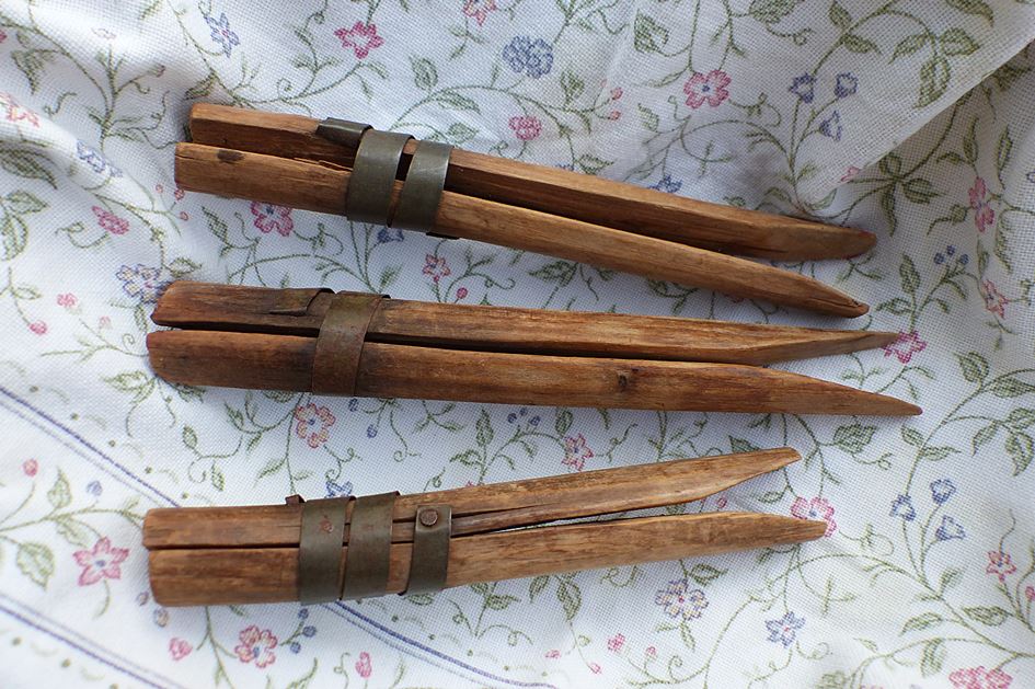 Old handmade Gypsy clothes pegs