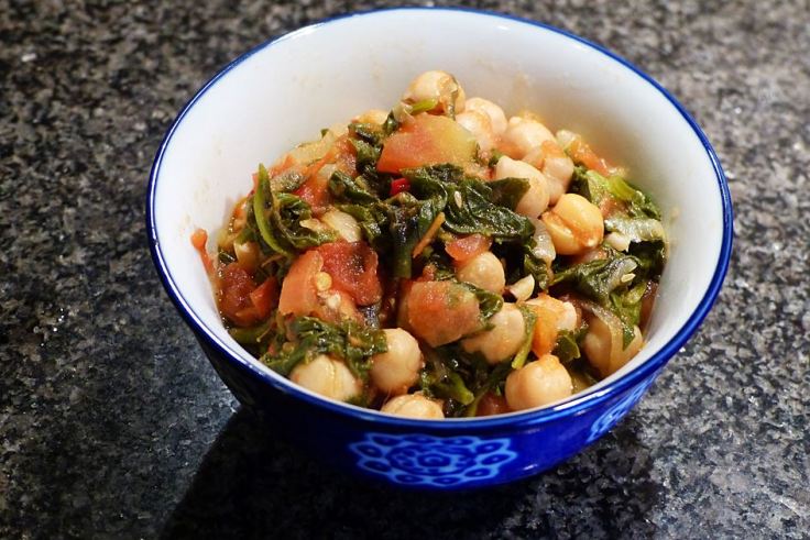New Zealand spinach in a spicy chickpea stew