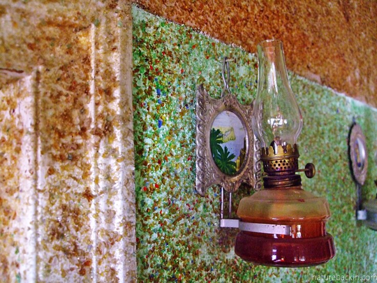 Glass-encrusted walls and lamp, Owl House, Nieu Bethesda