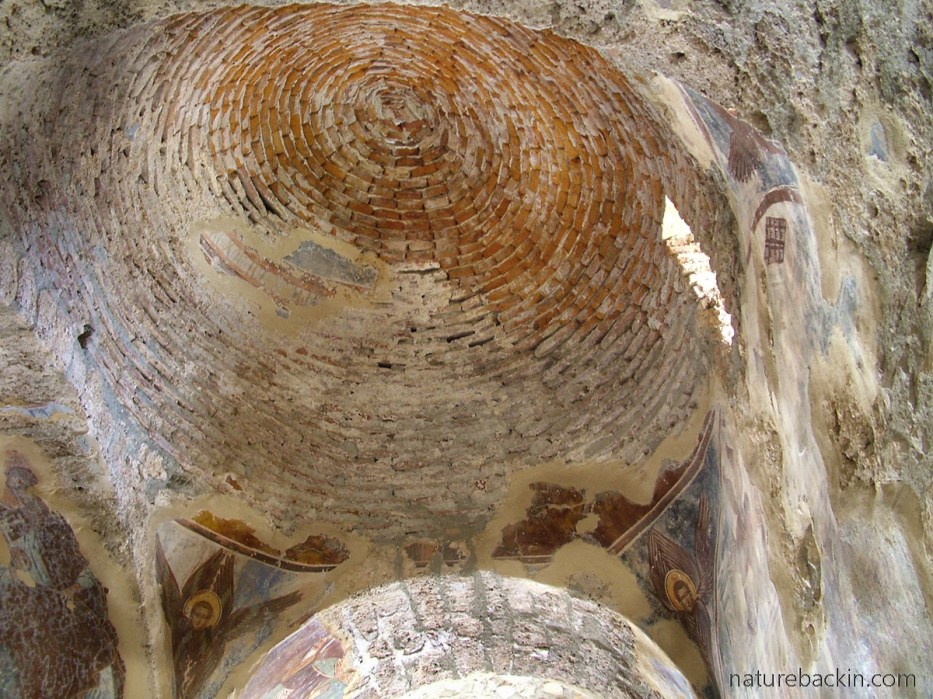 Weathered interior of dome in a church at Mystras